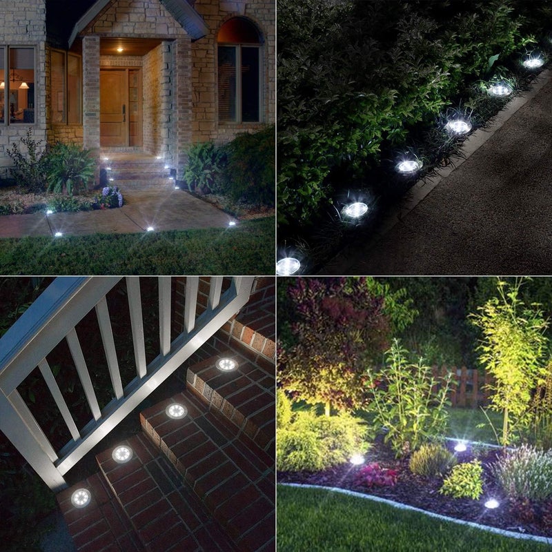 ODEETRONIC Solar Ground Lights, 12 Packs 8 LED Solar Disk Lights, Outdoor in-ground Light Waterproof, Round Solar-Powered Puck Light Flat Lamps for Landscape Pathway Yard Garden Walkway, Cool White - Image 5
